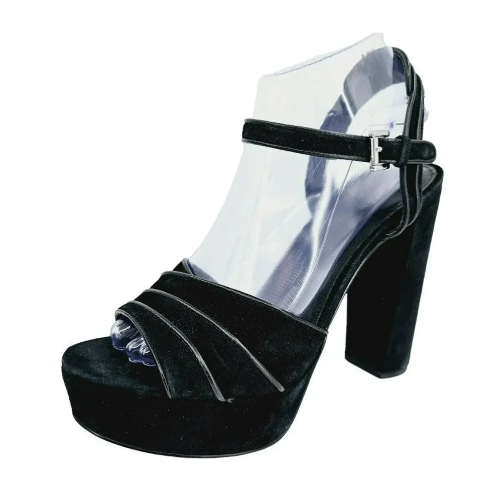 Michael Kors Platform Heels 8 M Black Suede Leather Open Toe Ankle Buckle Strap